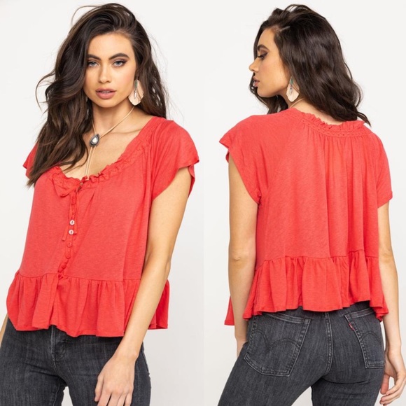 Free People NWT Charlie Drawstring Peasant Top - Picture 1 of 8